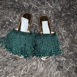 Hunter green fringe Sandals